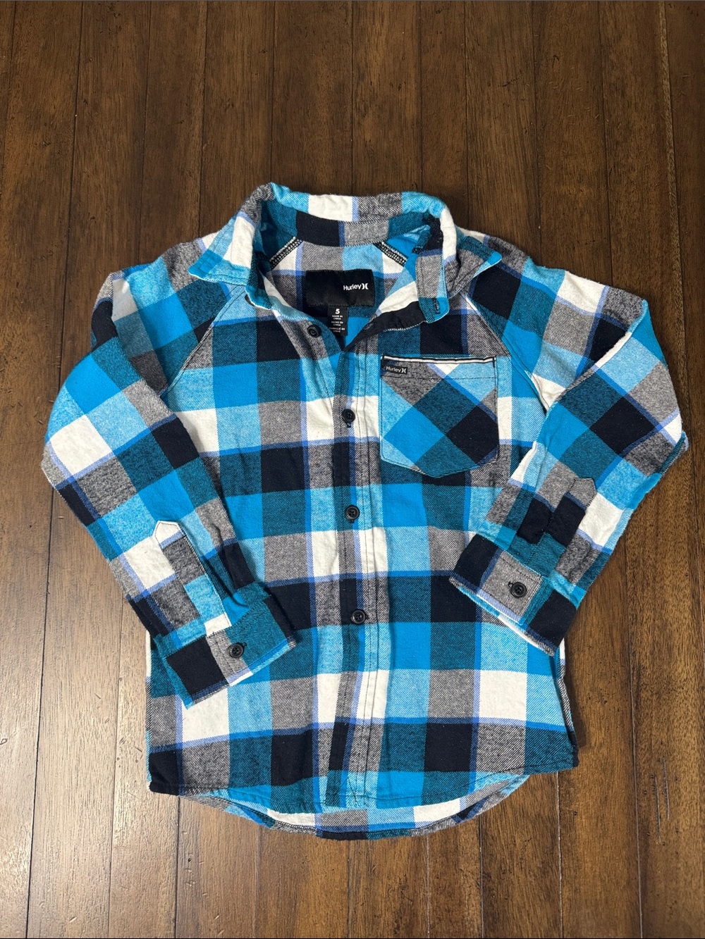 Hurley Size 5 Blue and White Plaid Button-Down Shirt